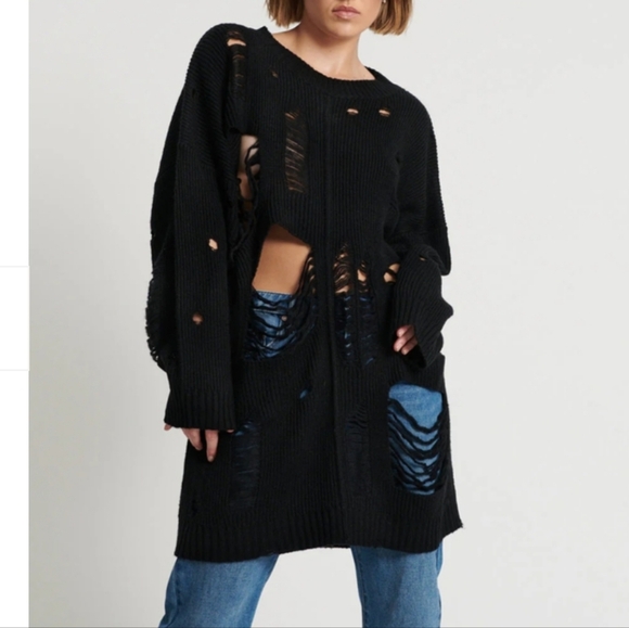 NEW Hercules Shredded Sweater -Black - Picture 1 of 11